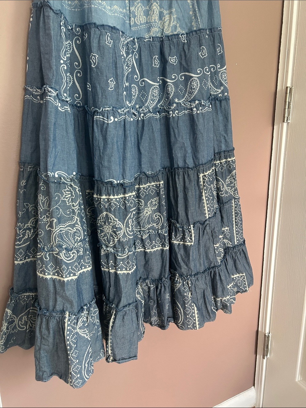 Denim & Supply Ralph Lauren Blue Bandana Print Tiered Western Maxi Skirt Size S - Picture 8 of 11